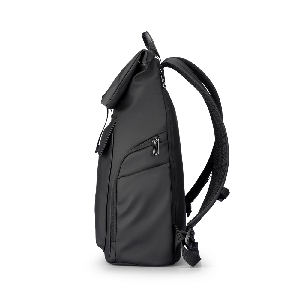 MarkRyden black minimalist backpack with versatile capacity for daily commute