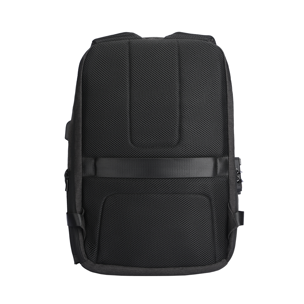 Black Protector I diamond-cut design hard shell waterproof anti-scratch multifunctional laptop backpack with padded mesh back panel and side straps.