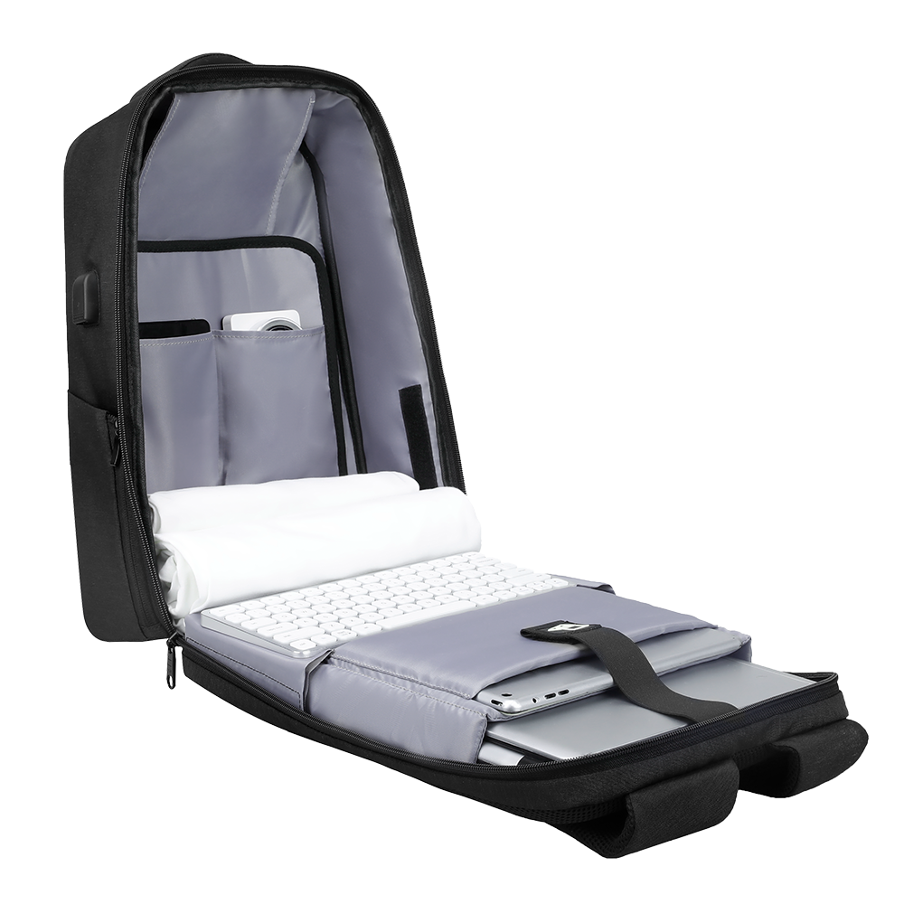 MARKRYDEN Diamond-cut hard shell waterproof anti-scratch laptop backpack open view