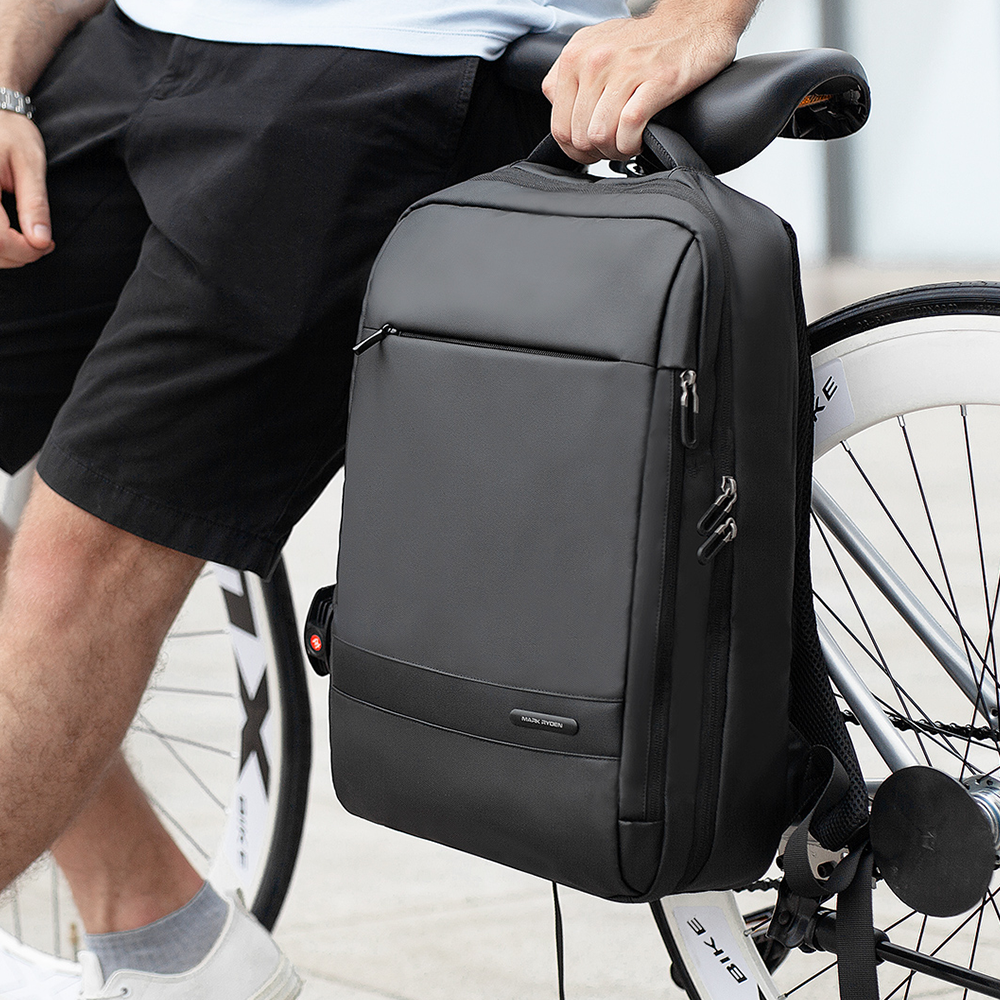Markryden black anti-theft travel backpack on bicycle - modern design