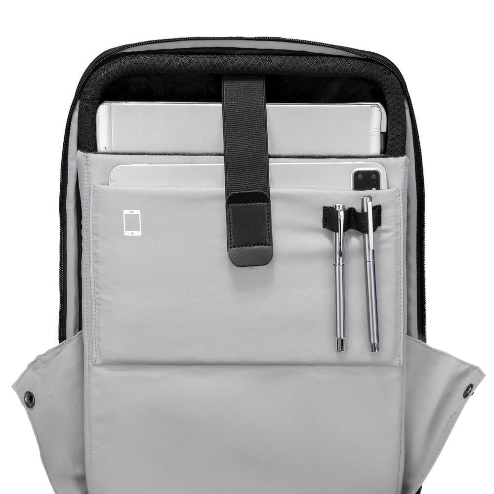 MarkRyden gray waterproof backpack with USB compartment for traveling
