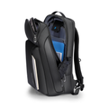 MarkRyden black expandable waterproof backpack with USB charging, holding notebook & tablet