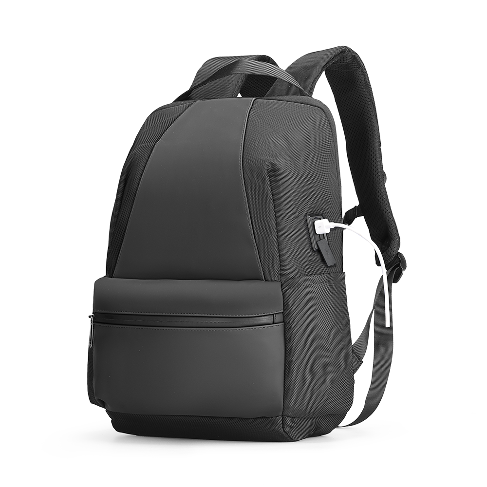 Softologic II black water-repellent backpack with USB port & multiple compartments