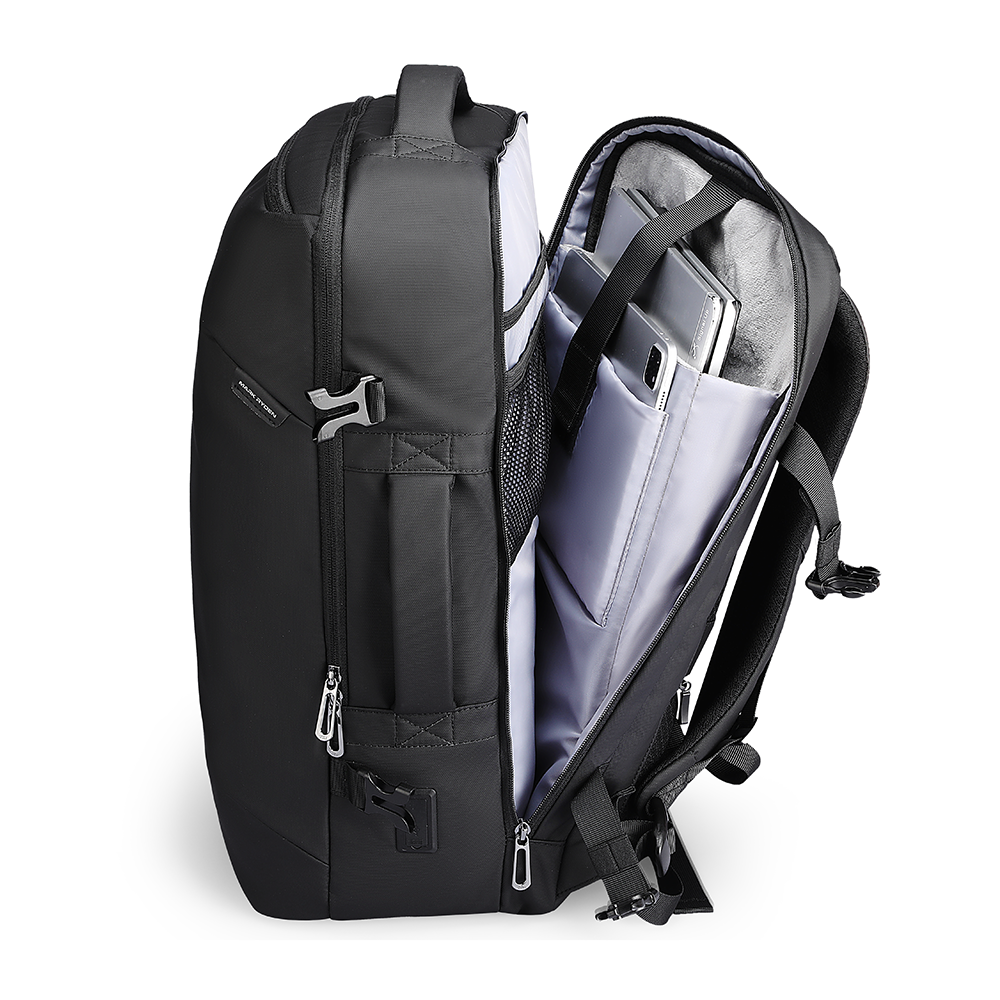 Black explorer backpack with multi-layer compartments, spacious interior - MARKRYDEN anti-theft bag