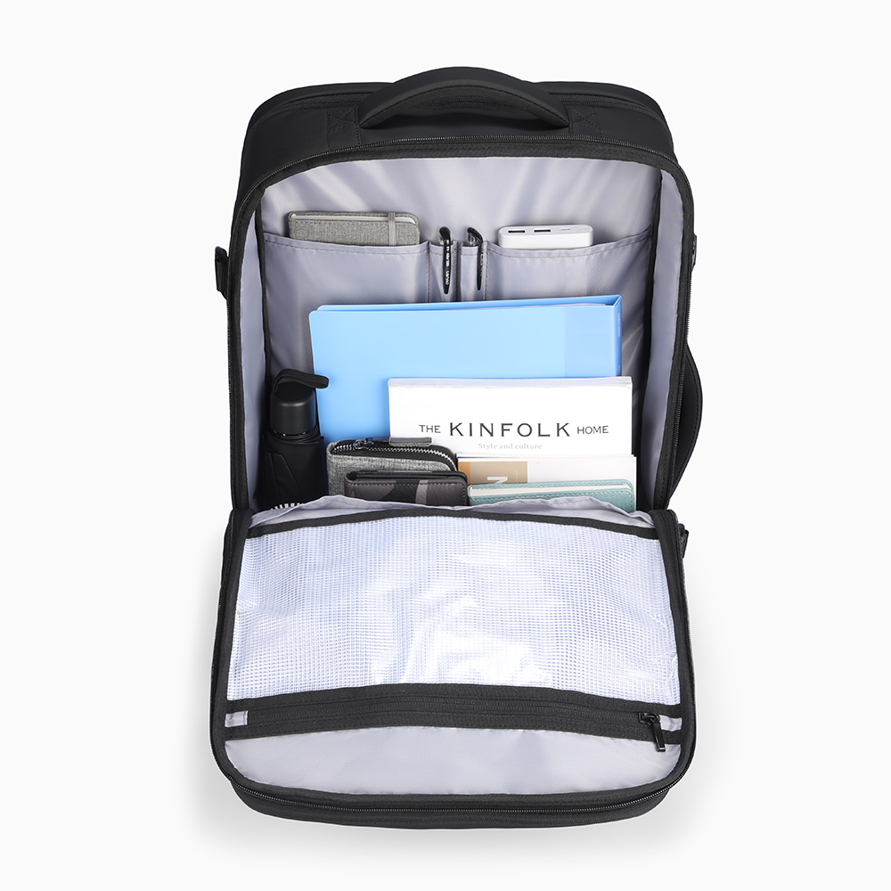 MARKRYDEN black multi-functional backpack with organized compartments for modern travelers