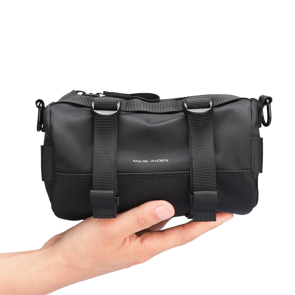 Mark Ryden black cylinder crossbody bag with straps, anti-theft design