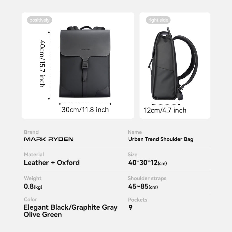 MUKE I: School Style Classic Business Work Black Oxford Backpack - MARK RYDEN US - Backpack - 6.92735E+12